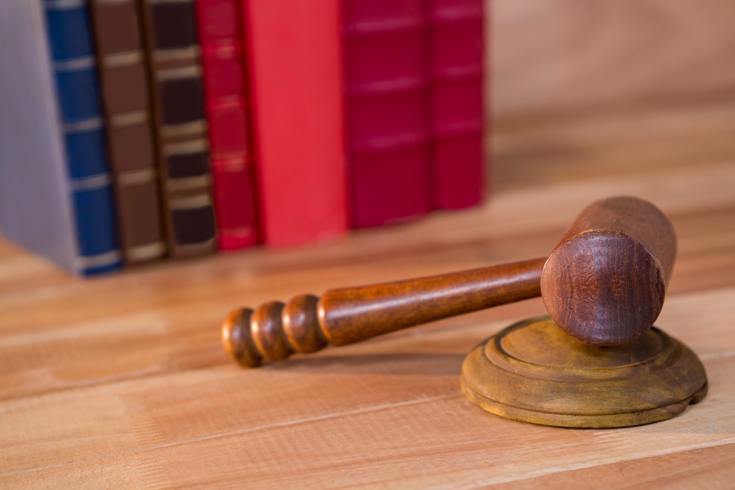 Close-up of judges gavel on a table